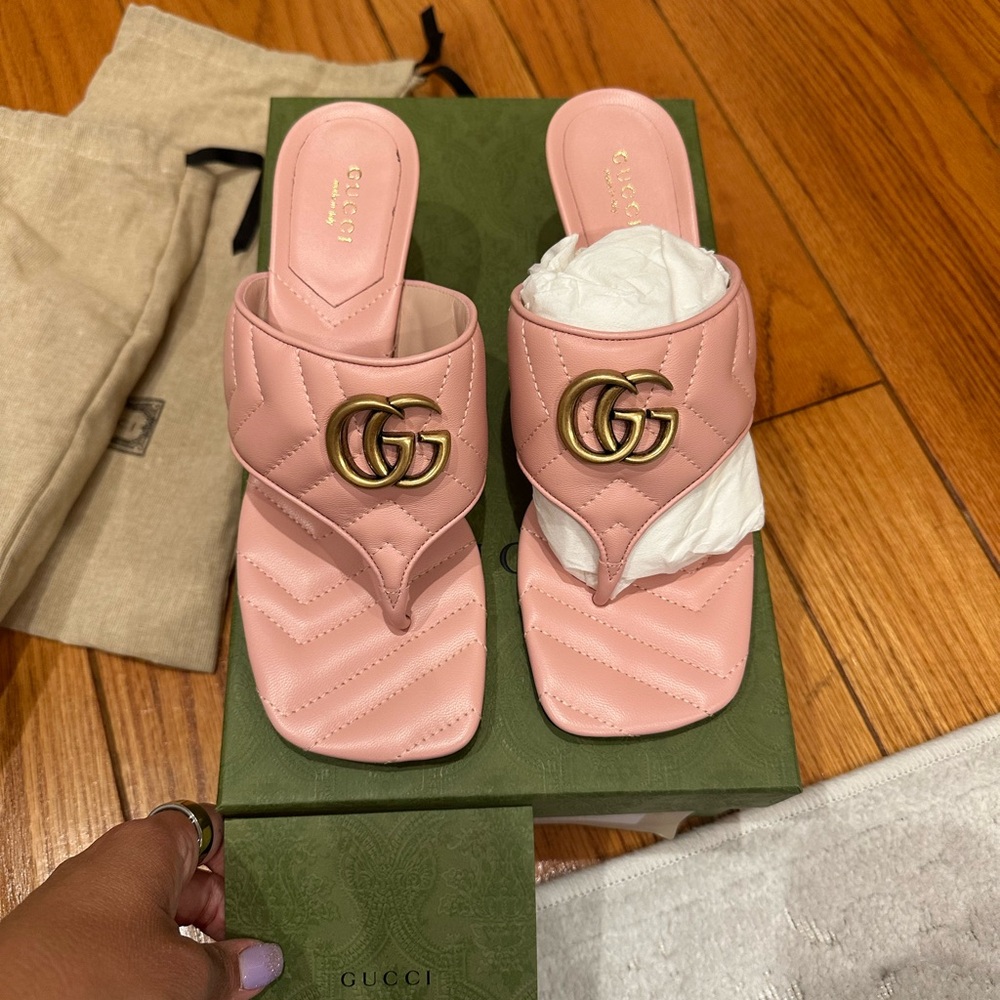Gucci GG Marmont Pink Quilted Leather Sandals